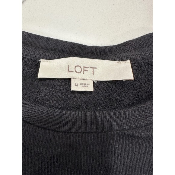 LOFT Black Long Sleeve Ruffle Plaid Hem Crewneck Sweatshirt Womens M - Picture 3 of 6